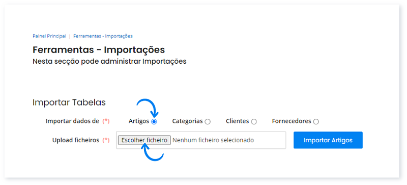Importar artigos a partir de um ficheiro XLS, XLSX ou CSV 2